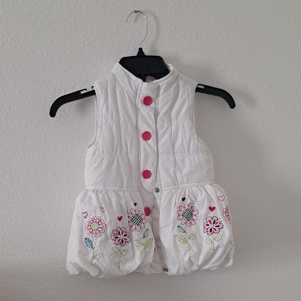 White Floral Embroidered Kids Vest